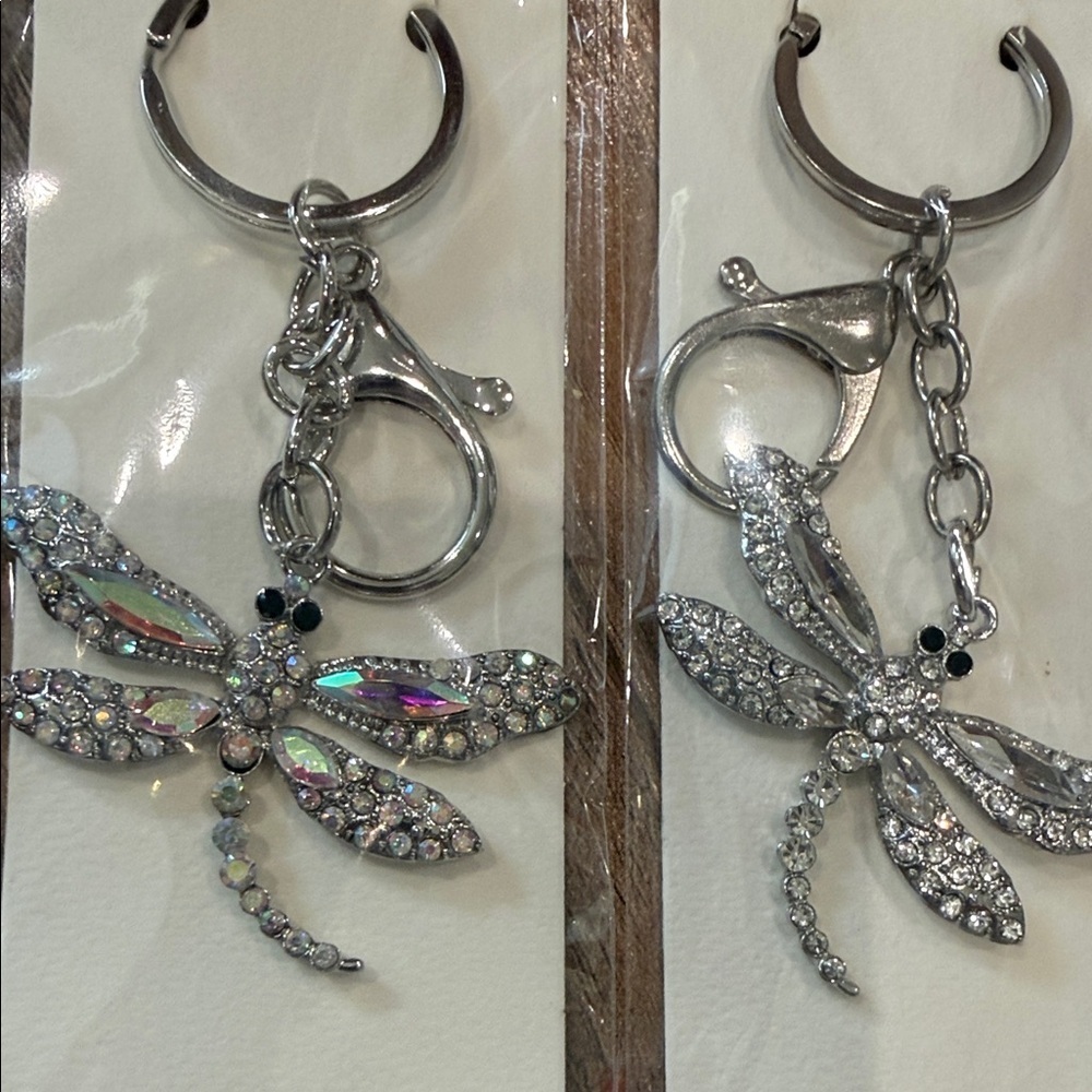 Dragonfly Silver Rhinestone Bling Keychain Bag Charm Accent - Picture 1 of 6